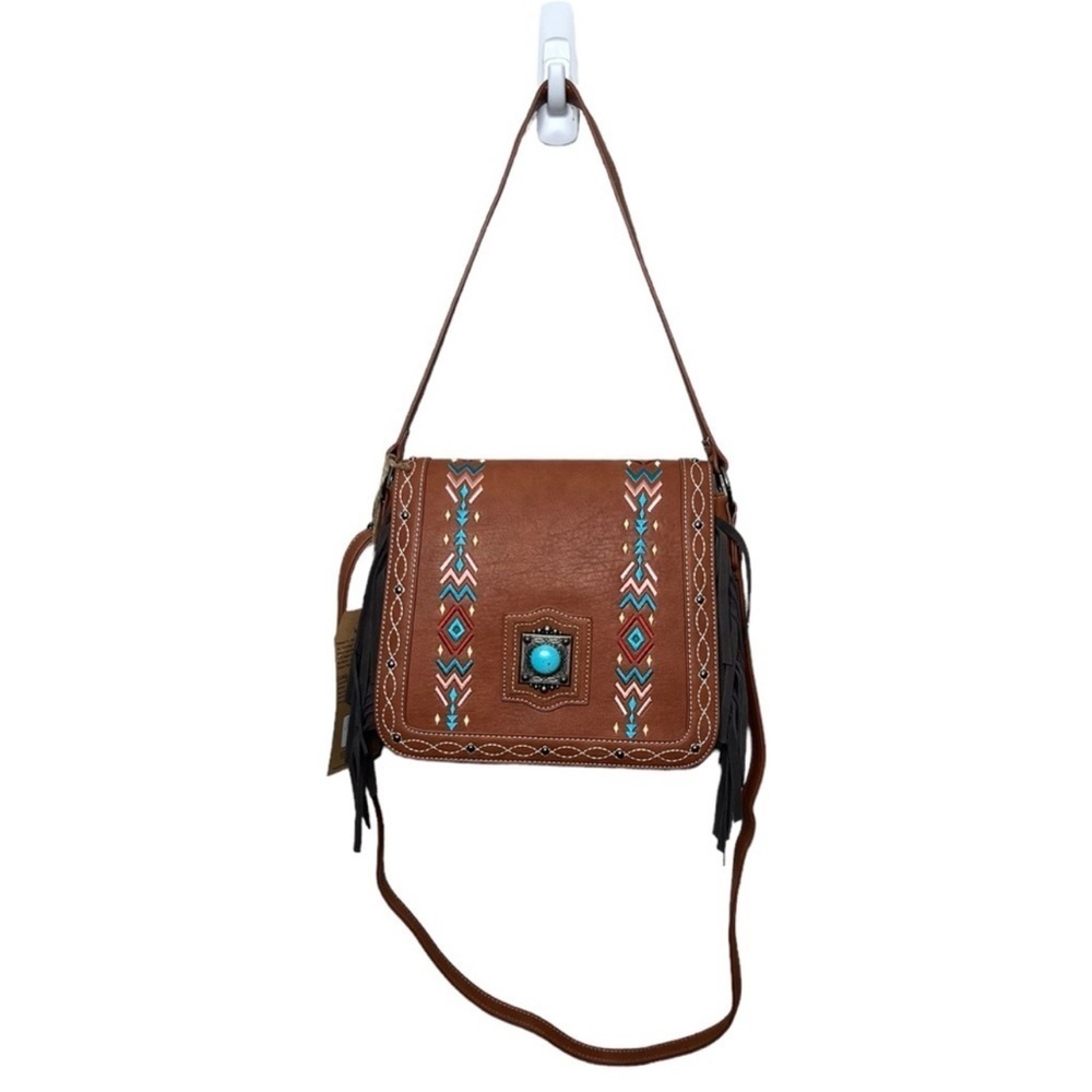 Catchfly Western Boho Multicolor Embroidery Crossbody W/Fringe